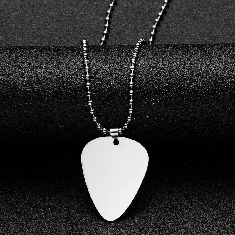 Blank Guitar Pick Shape Necklaces Stainless Steel Mirror Polish Men Women Pendant for DIY Engraved Necklace Keychains259g