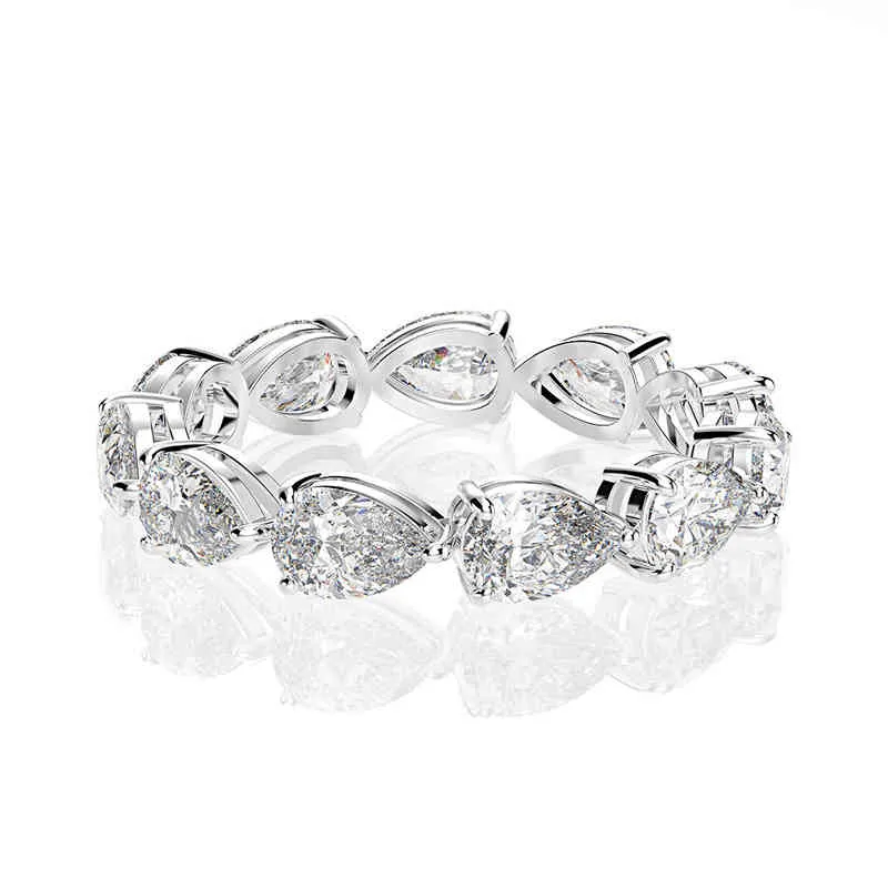 贅沢100％925スターリングシルバー作成されたダイヤモンド宝石婚約リングセットウェディングバンドファインジュエリー全体