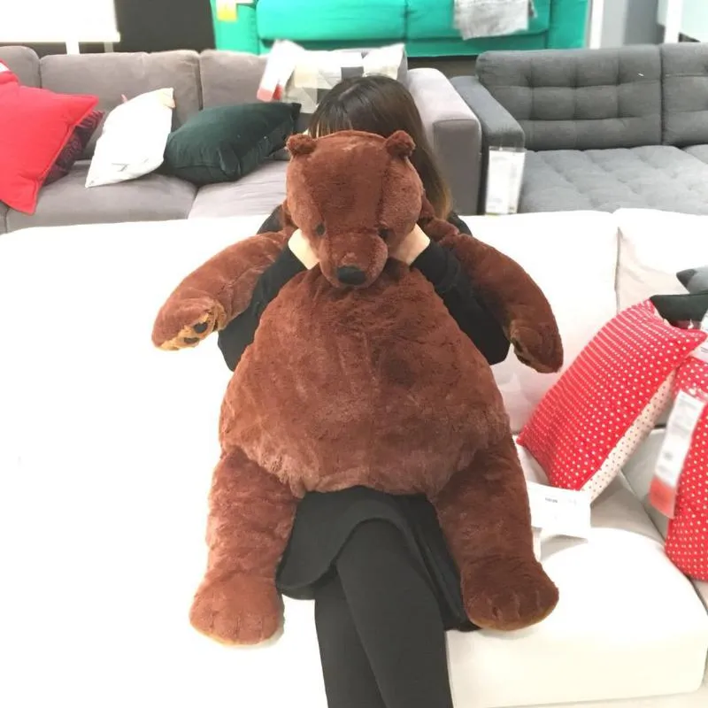 Travesseiro 100cm Brown Teddy Bear DJUNGELSKOG Brinquedos de pelúcia Macio Stuffed Animal Toy Almofada Boneca para menina Drop218z