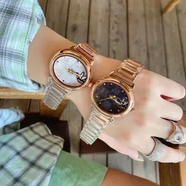 Brand Watches Women Girl Pigeon Plaid Style Metal Steel Band Quartz Wrist Watch L57