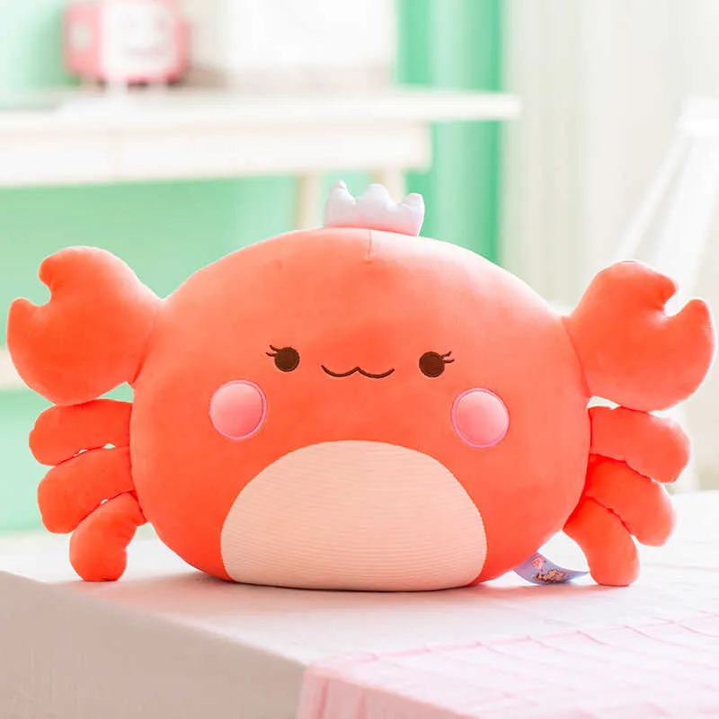 Puchata bawełniana kraba z koroną pluszowe zabawki podwodne zwierzę słodkie pluszowe krzesło sofa poduszka wystrój zabawka rzucić poduszkę 210728