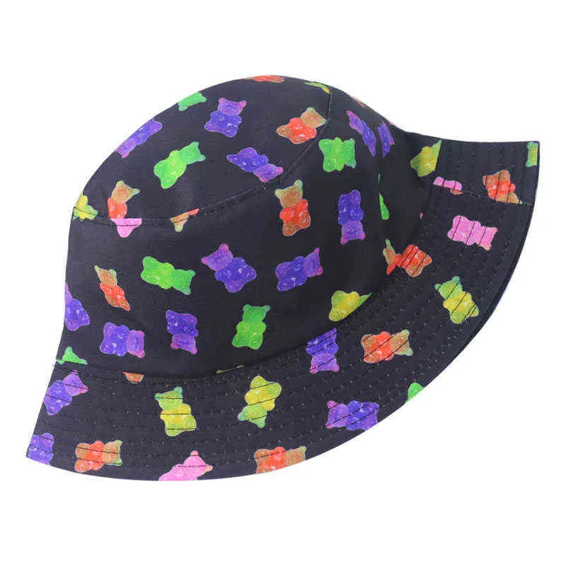 Nuovi uomini reversibili Cartoon Bear Print Bucket Hats Women Fisherman Hats Cap Summer G220311