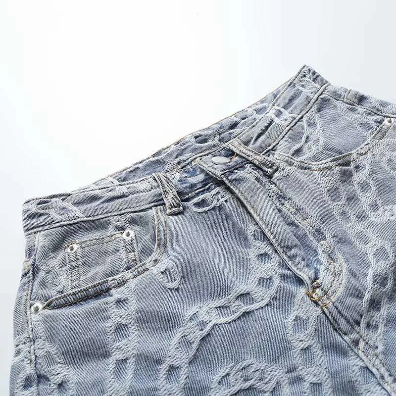 Denim Shorts Women Summer High-waisted Chain pattern jacquard Casual Fashion Elegant Chic Lady jeans shorts short femme 210709