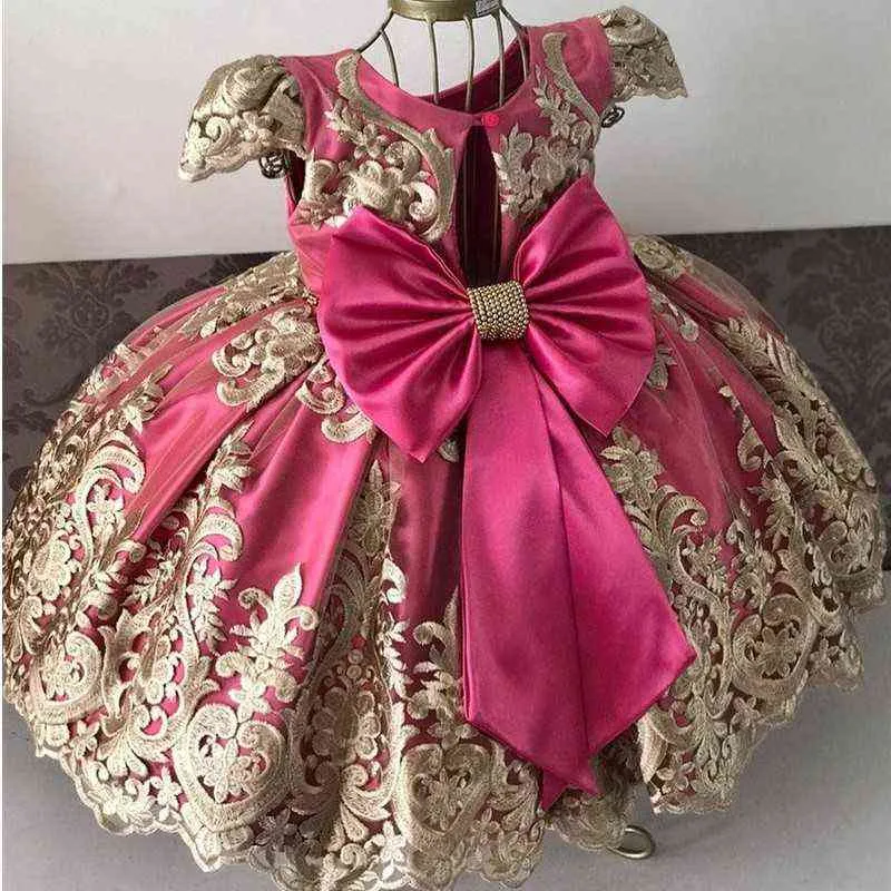 Lace Flower Girls Dress Formal Party Princess Costume Bow-Knot Kids Dresses for Girls Wedding Evening Children Clothing Vestidos G1129