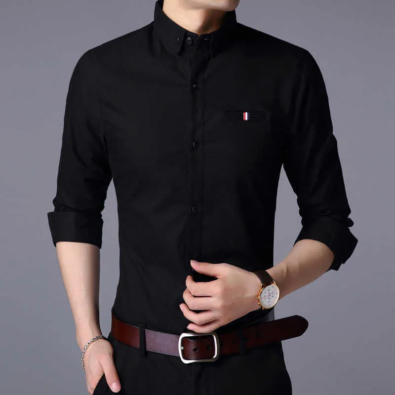 Fall Fashion Brand Designer Shirt Man Dress Long Sleeve Slim Fit Button Down 100% Cotton Casual Mens Clothing 210626