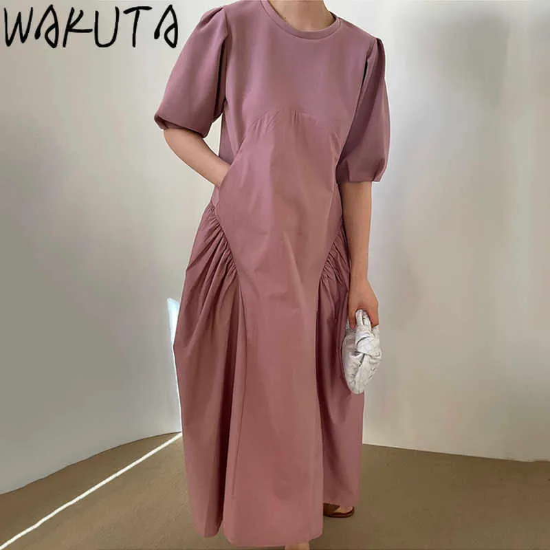 WAKUTA модное летнее женское платье корейского дизайнера элегантные платья Vestidos повседневные элегантные длинные платья макси в стиле ампир для женщин 2105292506