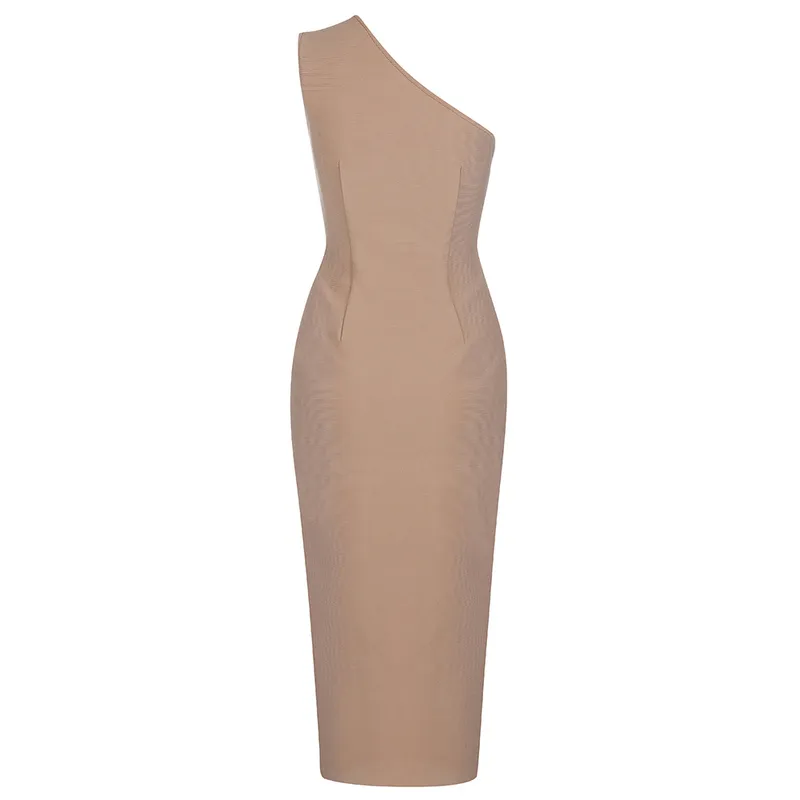 Ocstrade Bandage Dress Arrival Beige Bodycon Women Summer Sexy One Shoulder Party es Club Outfits 220210