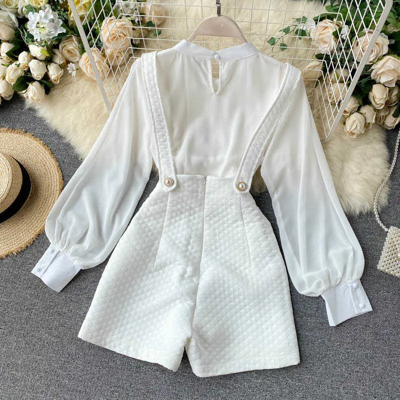 Camicia a maniche lunghe da donna autunno chiffon bianco puro pantaloni versatili zaino alla moda in due pezzi abbigliamento da ufficio 210727