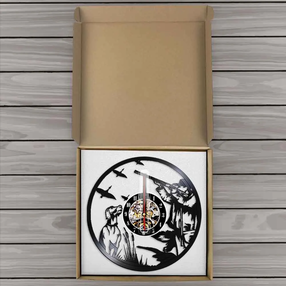 사냥 오리 Klok 3D 시계 시계 현대 디자인 비닐 레코드 벽 시계 사냥꾼 빈티지 장식 벽 아트 몽트레 벽화 파우치 살롱 210325