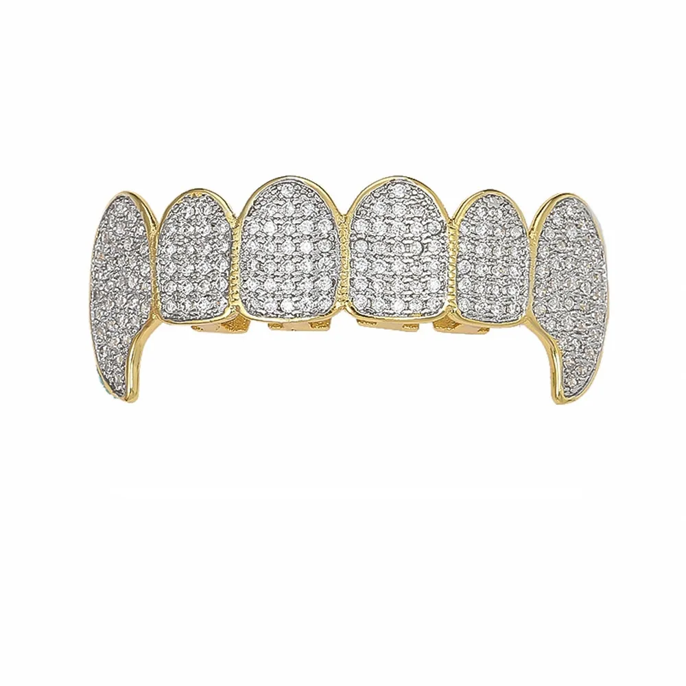 Gouden glanzende tanden grillz Rhinestone Topbottom grills set hiphop sieraden241n