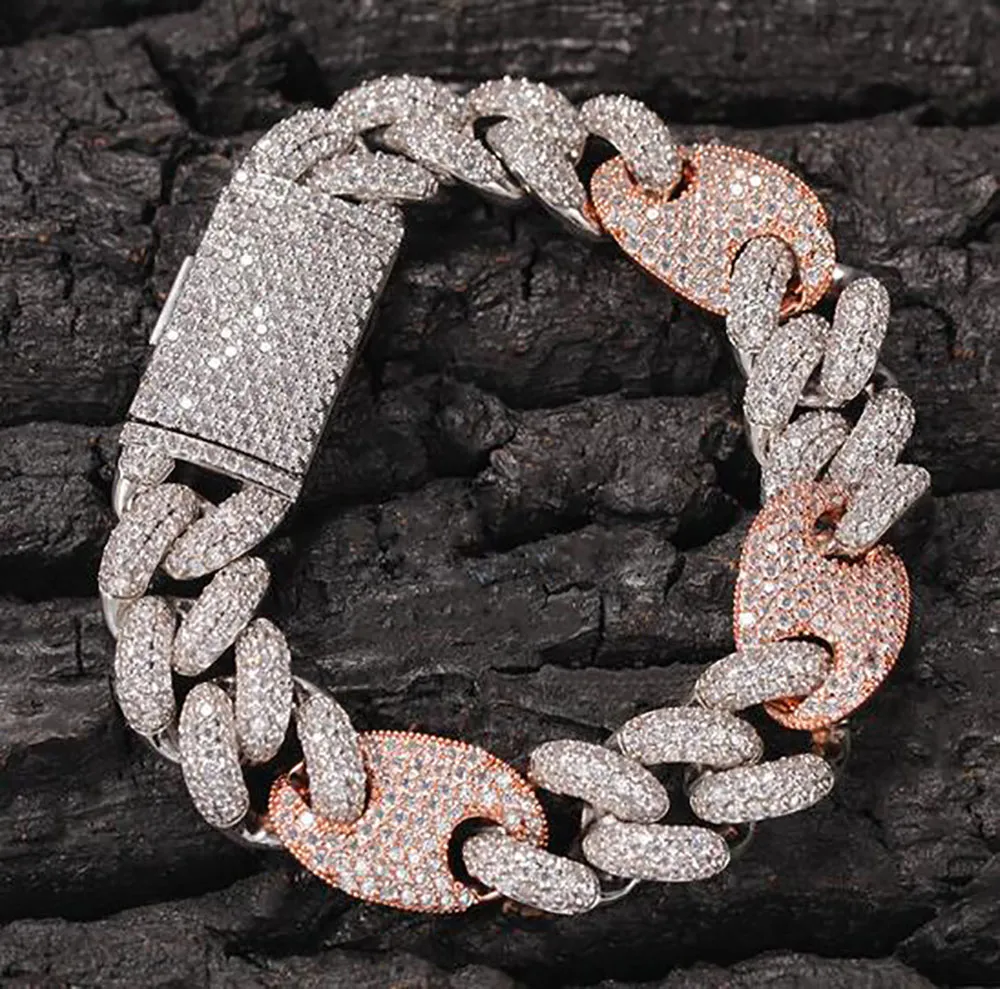 20 mm Iced Cuban Oval Link Diamond Armband 14K Vitt guldpläterat kubik Zirkoniumsmycken 7 tum 8 tum 9 -tum mariner kubansk länkkedja2473