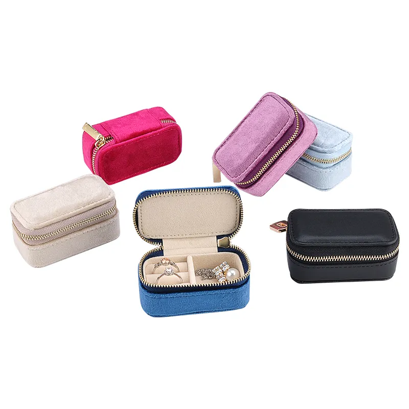 Viagem caes jóias de couro luxo inteiros mini portátil caixa de jóias organizador de armazenamento de veludo ring255f