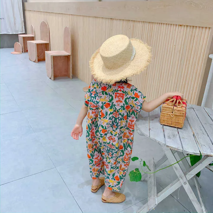 Girls Jumpsuit Clothing Summer Floral Overalls Casual Japanes & Korean Palysuit Baby Kids Clothes 210625