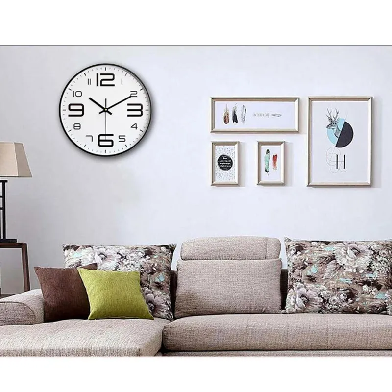 Nouvellement horloge murale 12 pouces élégant moderne silencieux non-tic-tac rond design décoratif 3D pour le bureau à domicile TE889 210325