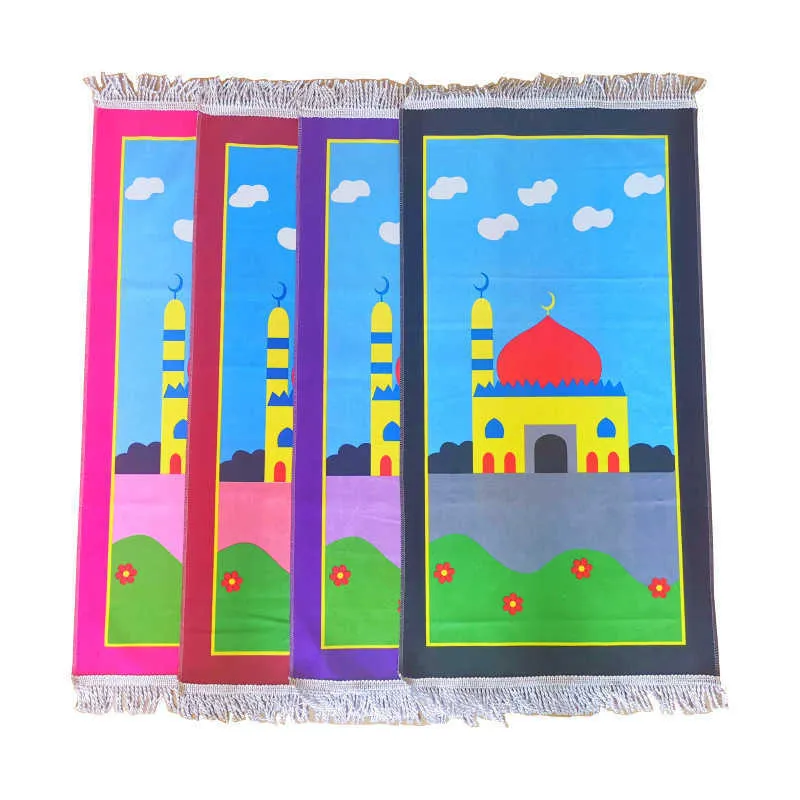 Arabiska barn Islamiska muslimska böner matta Polyester Portable flätade mattor helt enkelt skriva ut rese Mat filt 48 * 90cm tillbedjan mattor 210724