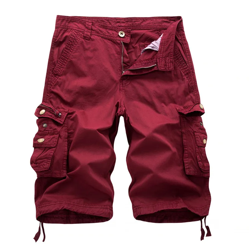 Solid Casual Loose Mens Cargo Shorts Sommar Märke Bomull Militär Mäns Kort Pant Arbete Dagliga Multi-Pocket Men Taktisk Pant 210524