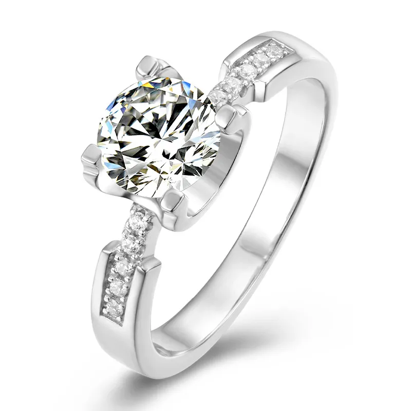 Oevas Real 1カラーMoissanite 18Kホワイトゴールドカラー100％925スターリングウェディングリング女性輝くパーティーファインジュエリー