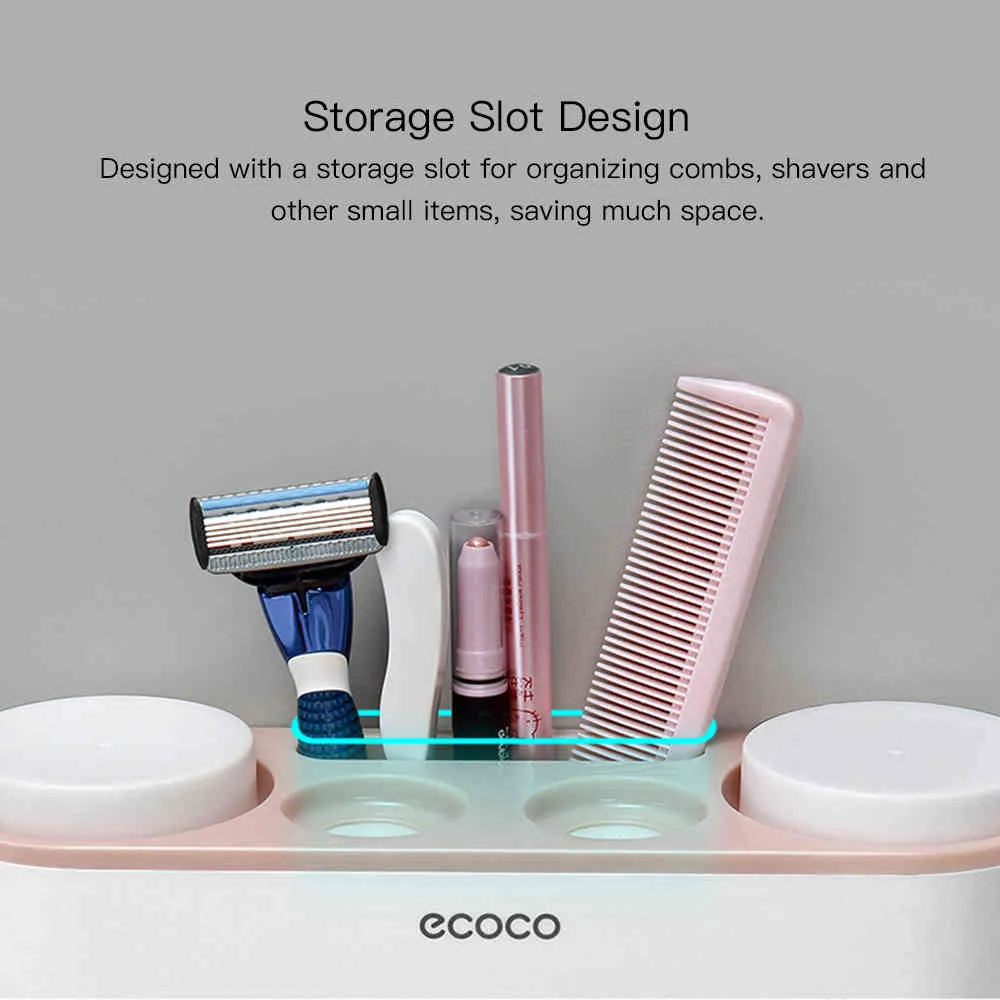 ECOCO Portaspazzolino Spremitura automatica Dispenser di dentifricio Montaggio a parete Spazzolino da denti Tazza di dentifricio Accessori il bagno 210322