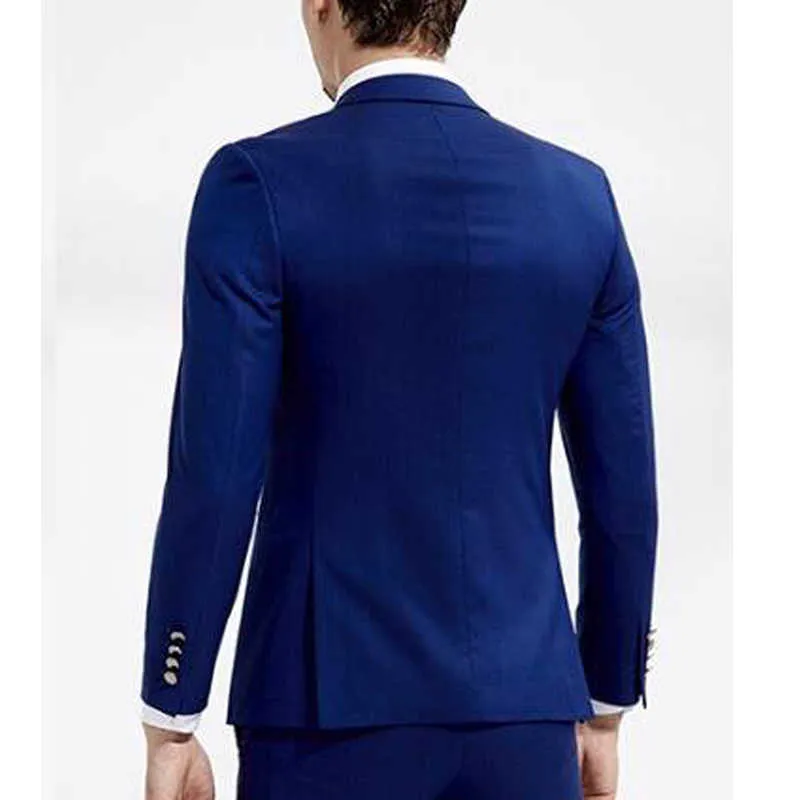Kungliga Blå Bröllop Män Passar Slim Fit 2 Stycken Italiensk stil Brudgum Tuxedo Man Mode Jacka med byxor Ny Ankomst 2021 x0909