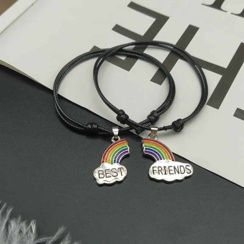 2 Pçs / lotes Arco-íris Melhor amigo Pulseira Ajustável Amizade Casal Pulseira Presente Pulseiras de mão Atacado Dropshipping