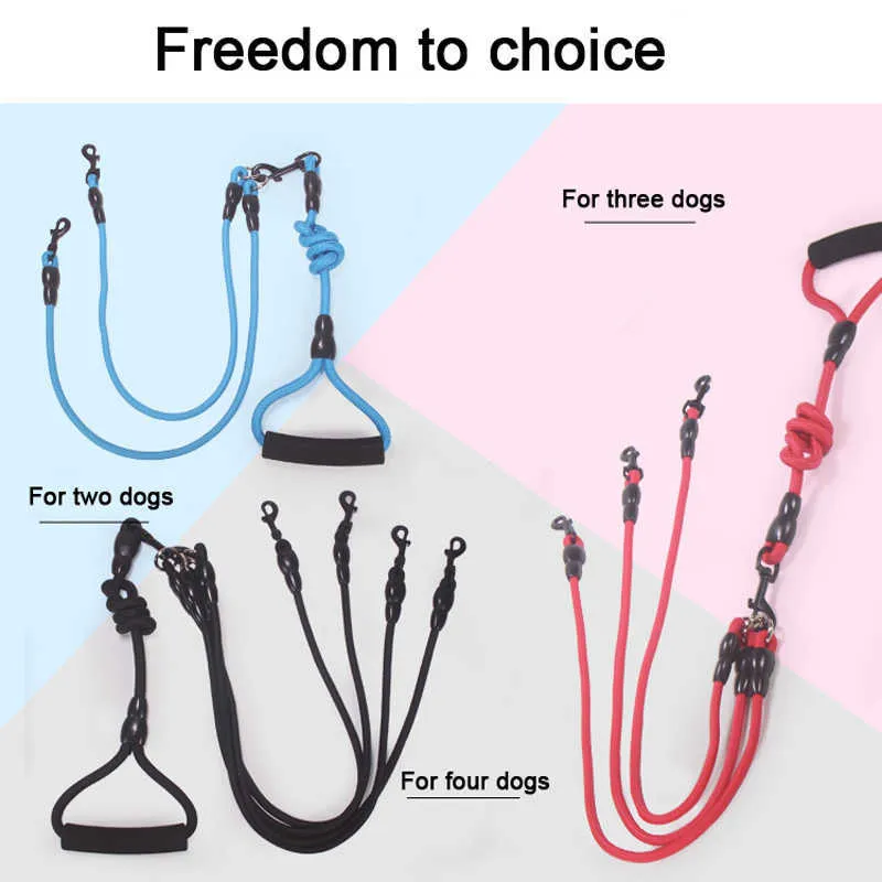 Pet Dog Leash Walk Two and More Dogs Nylon Double Dual Two Pets Dogs Leash 2 Way Coupler Walk Dogs Collars Harnais Leads Pets 210729