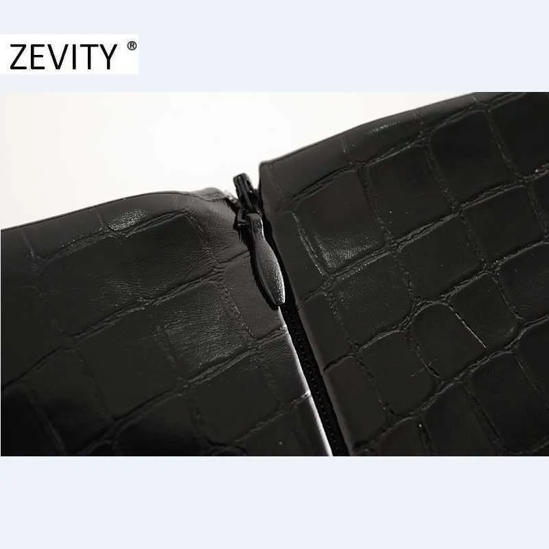 ZEVITY Sonbahar Kadınlar Vintage Hayvan Textue Faux Deri Bir Çizgi Etek Faldas Mujer Ofis Bayanlar Geri Fermuar Chic Vestido Qun699 210603