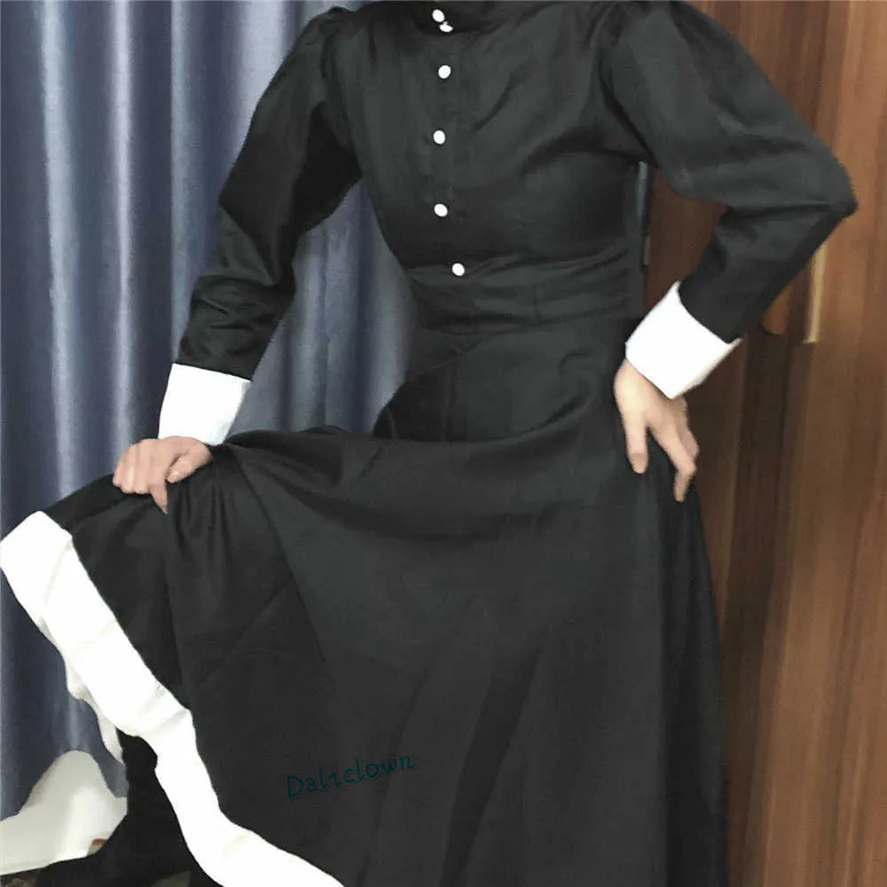 Kadın erkek crossdresser sissy hizmetçi kıyafeti uzun siyah beyaz önlük elbise temizlikçi üniforma anime cadılar bayramı cosplay kostüm peruk y0902775742