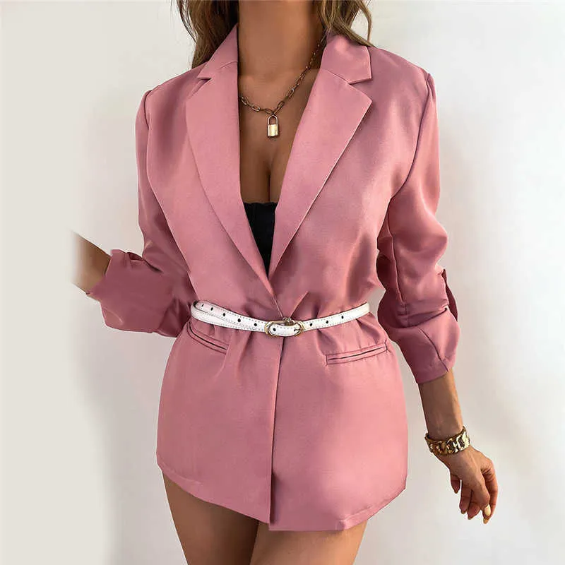 Femmes automne Blazer veste mode basique décontracté solide bouton à manches longues travail costume manteau bureau dame élégant s 211019