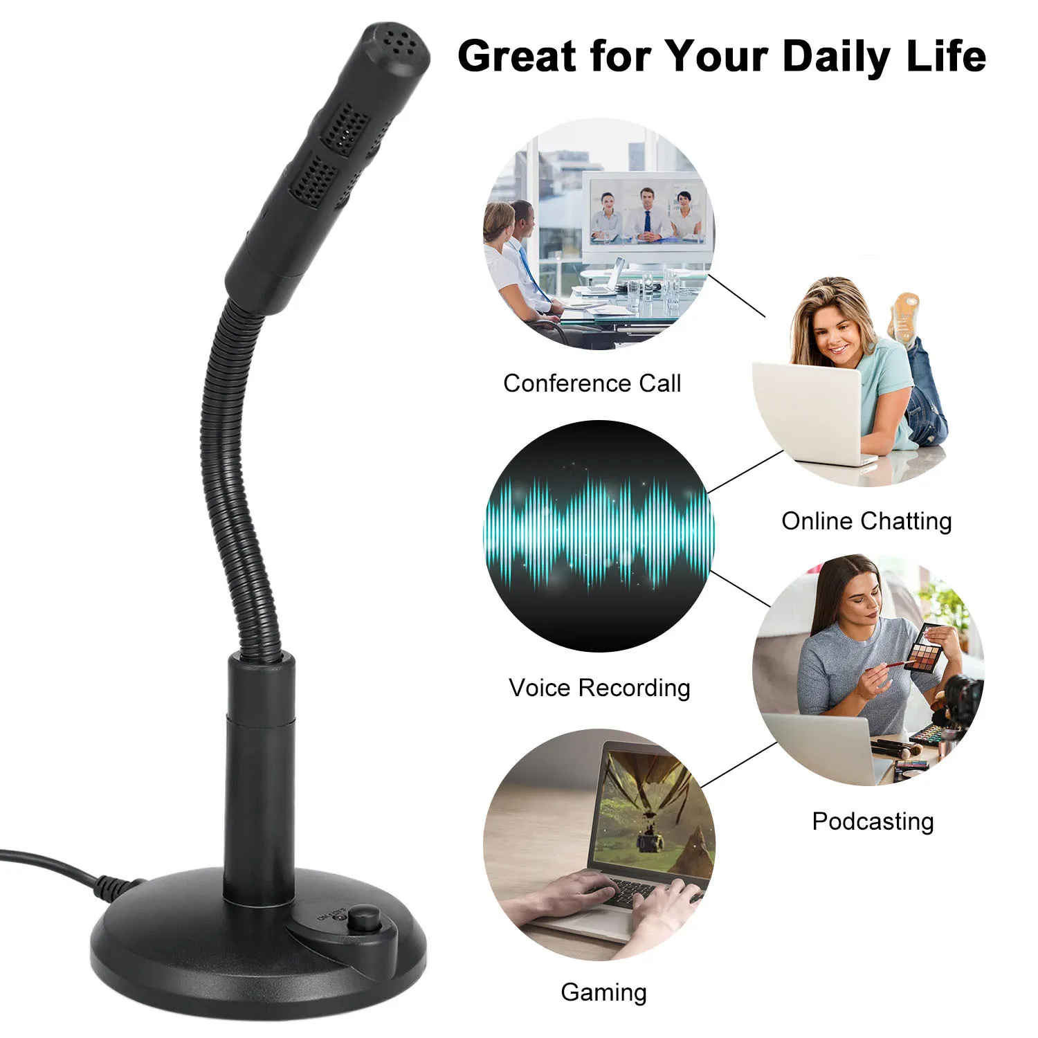 360° Adjustable USB Desktop Microphone Plug & Play Omnidirectional PC Laptop Computer Mic Conference Call Voice Recording