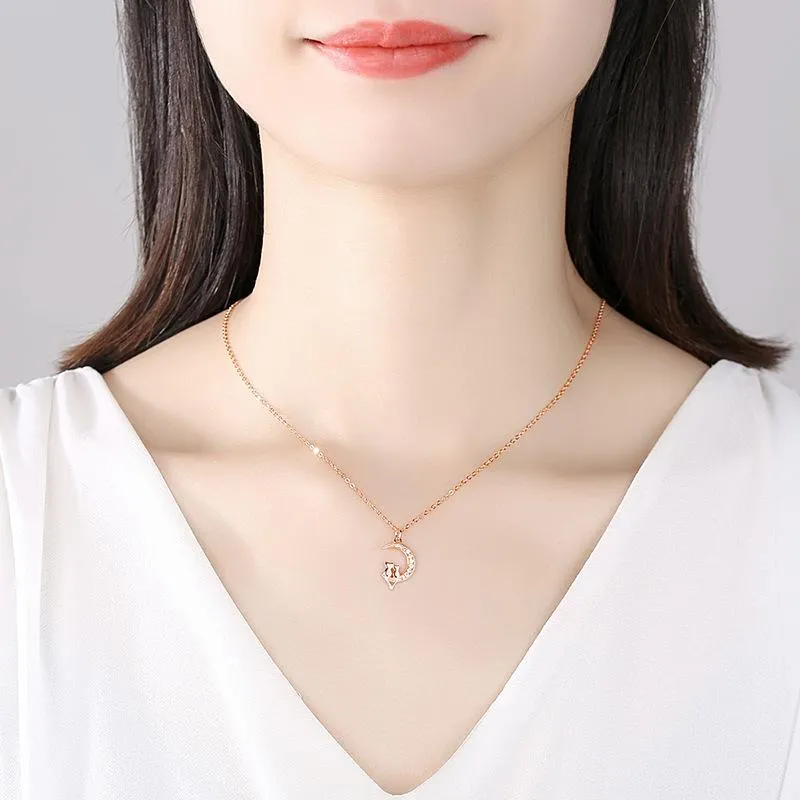 Anhänger Halsketten Nette Tier Katze Mond Halskette Charme Liebhaber Kette Kätzchen Glück Schmuck Für Frauen Gift2344