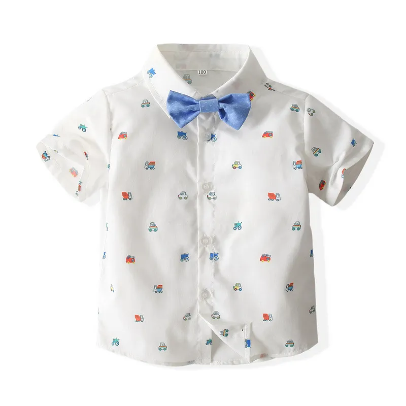 Criança crianças bebê menino cavalheiro roupas de verão manga curta botão dos desenhos animados camisa do carro topos cinta shorts calças outfit crianças set3327406