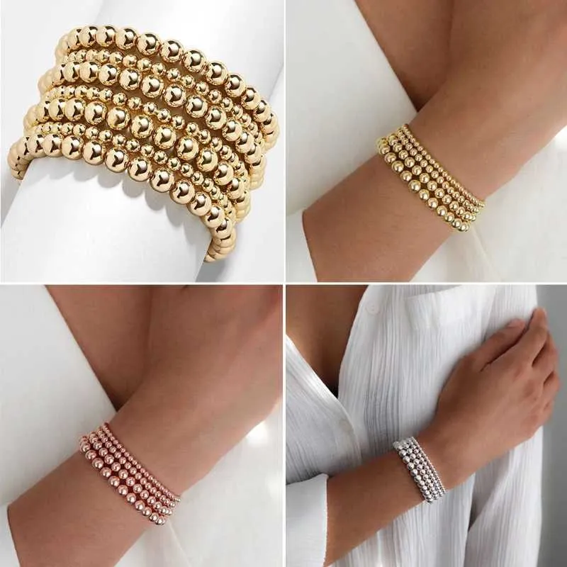 retro simples redondo contas braceletes elástico trecho frisado pulseiras para mulheres menina adolescente jewery presentes q0719