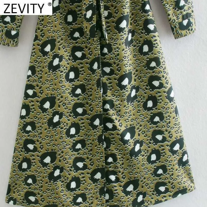 Zeefity Dames Vintage Turn Down Collar Leopard Print Boogdas Sjerpen Shirt Jurk Femme Lange Mouw Casual Slank MIDI Vestido DS4945 210603