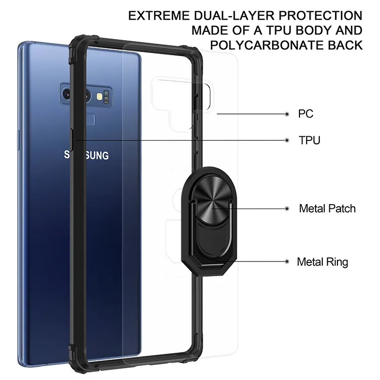 Военные акриловые ударопробивающие доспехии для Samsung Galaxy Note 8 9 10 20 S8 S9 S10 S20 S20 S21 Ультра магнитный металлический кольцо задняя крышка