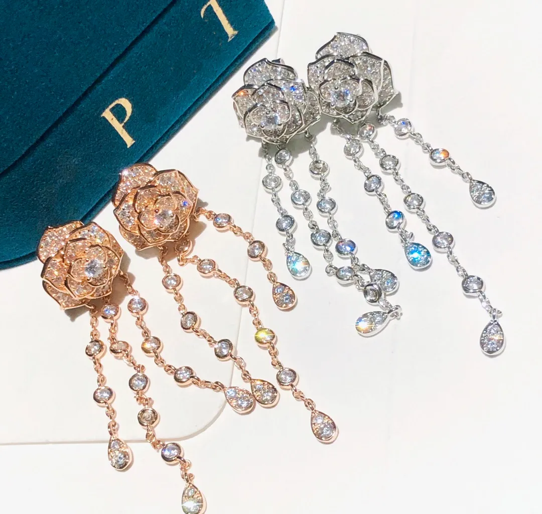 Boucles d'oreilles PIAGE série ROSE Cristal incrusté Argent sterling plaqué or extrêmement 18 carats Bijoux de luxe designer de marque de haute qualité ann231F