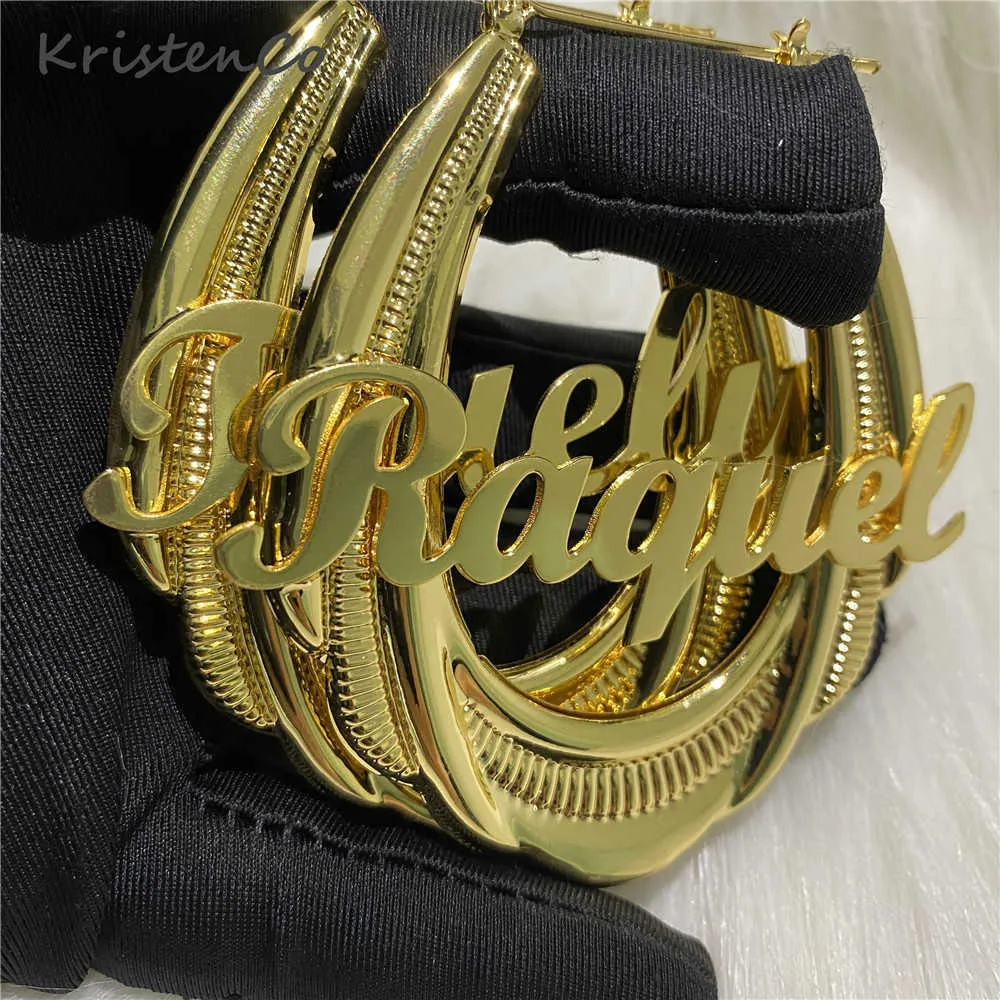 KristenCo 65mm Stainless Steel Bamboo Hoop Earrings Customized Name Earrings Bamboo Style Custom Earrings for Women Gift 2109248943207