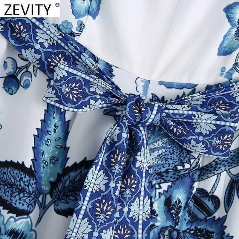 Zevity Women Vintage Totem Floral Print Strapless Wide Leg Jumpsuits Chic Kvinna Sexig Backless Zipper Bow Sashes Rompers P1113 210603