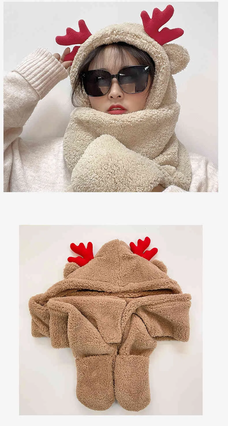クリスマスのantlerかわいいクマのスカーフグローブワンピース厚いカシミヤ帽子冬の暖かいキャップ