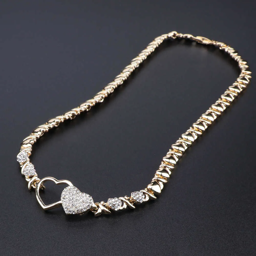 Set di gioielli color oro indiano collana a forma di cuore bracciale orecchini anello festa elegante donna gioielli di lusso regalo di compleanno H1022