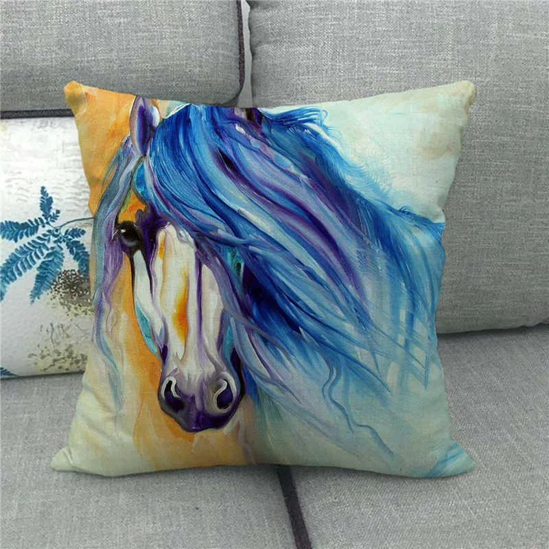 WaterColor Running Horse Fantasy Animal Linencotton Throw Cover Coperture Cushion Cushion Cush Home8481665