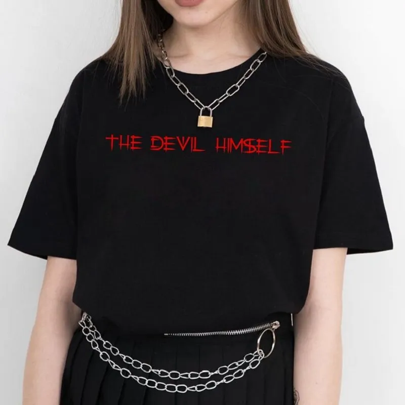 Gothic T-shirt esthétique le diable lui-même tumblr streetwear punk emo coton manches courtes grunge vêtements egirl mode goth tee 210518