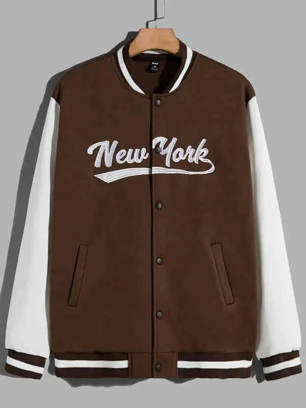 Chaqueta Bomber con bordado de letras para chicos, abrigo nuevo para primavera y otoño de 2022, chaqueta informal holgada y bonita a la moda para hombre, chaqueta a juego de colores 220119