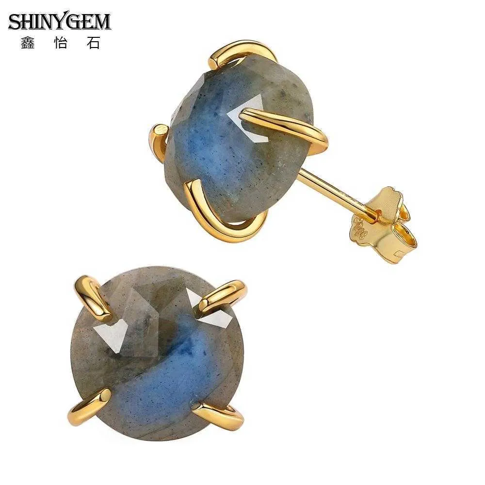 ShinyGem Elegant Cute 1010mm Natural Labradorite Stud Earrings 925 Silver Gold Plating Charm Grey Gem Stone For Women 2106184788234