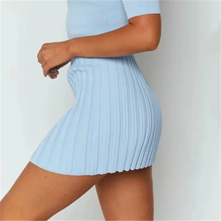 Été femmes rayure épaisse paquet tricoté hanche mini jupe Sexy Stretch femmes taille haute jupe crayon bureau dame 210508