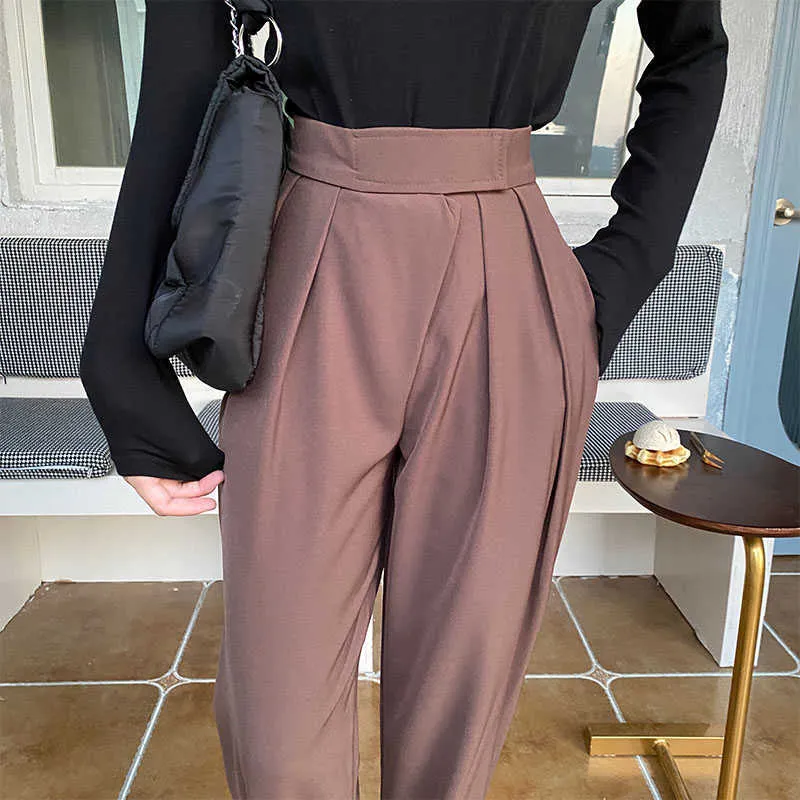 HziriP Plus Size S-4XL OL Minimalist High Waist Wide Leg Pants Women 2021 New Spring Autumn Work Wear Pants Solid Suit Trousers Q0801