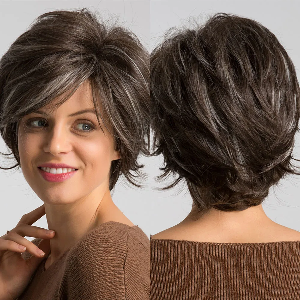 Short Honey Brown Synthetic Wigs for Women Layered Natural Hair Wigs Free Part Short Hair Daily Wig Heat Resistantfactory direct