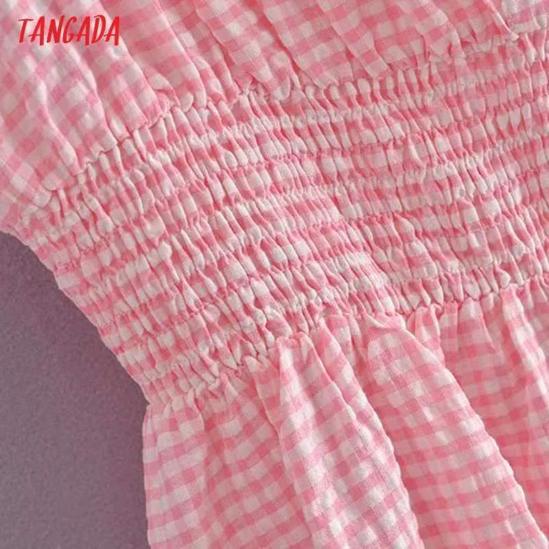 Tangada Femmes Rose Plaid Longue Robe Sangle Sans Manches Mode D'été Dame Robes Élégantes Robe 3H114 210609