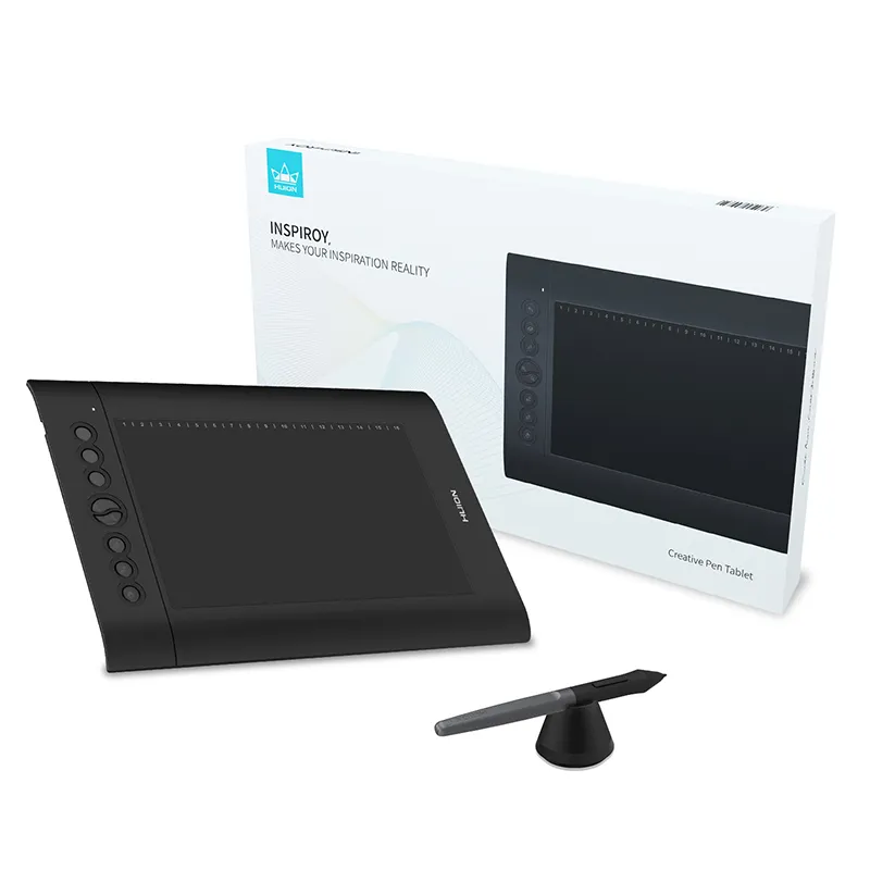 HUION H610 Pro V2 10X6.25in Tablette de dessin graphique Tablettes de peinture à stylet numérique avec fonction d'inclinaison Touches Batter et Express