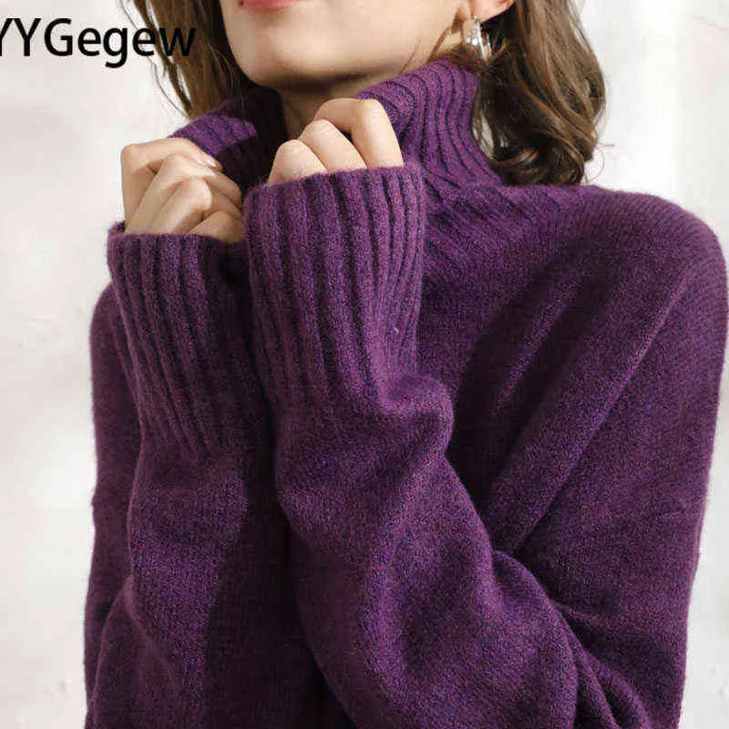 yygegew冬のカジュアルシックカシミヤの特大サイズ厚いセータープルオーバー女性ルーズセータープルオーバー女性長袖211103