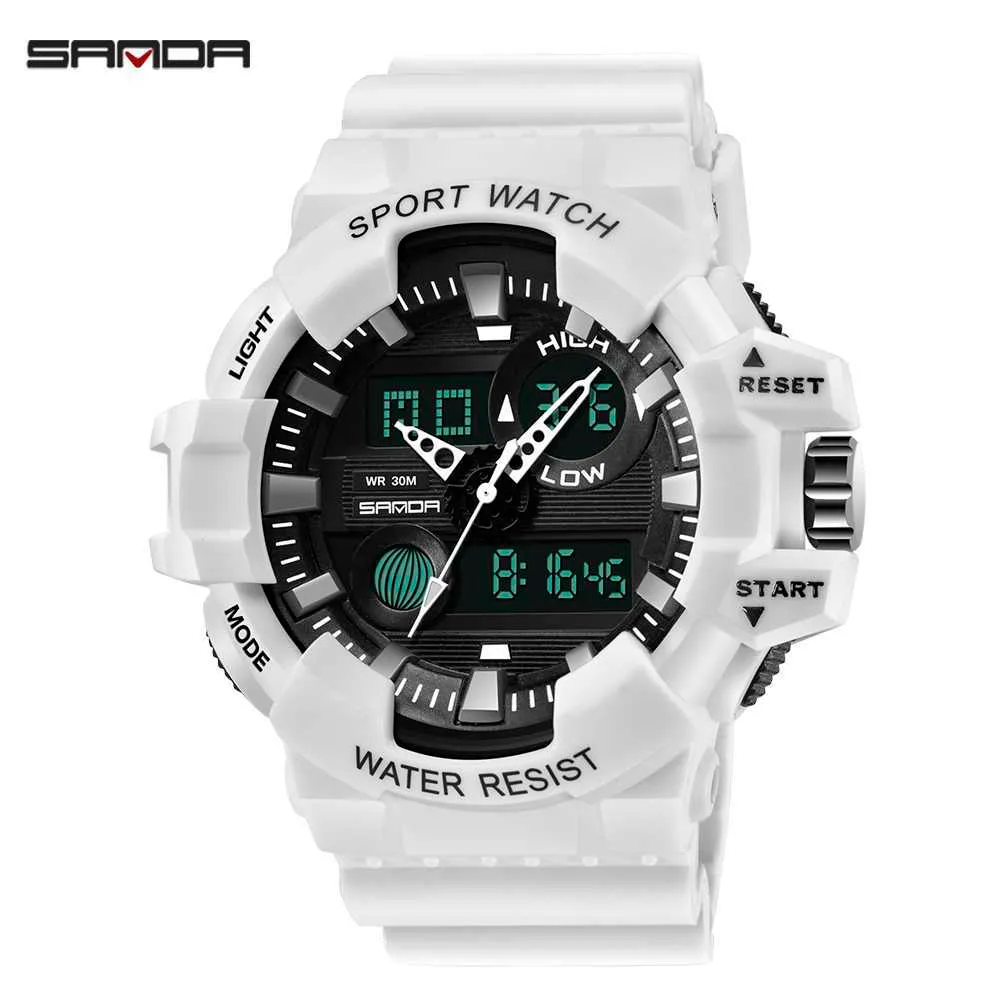 SANDA Mannen Horloges Wit G stijl Sport Horloge LED Digitale Waterdichte Casual Horloge S THOCK Mannelijke Klok relogios masculino Horloge Man X0278c
